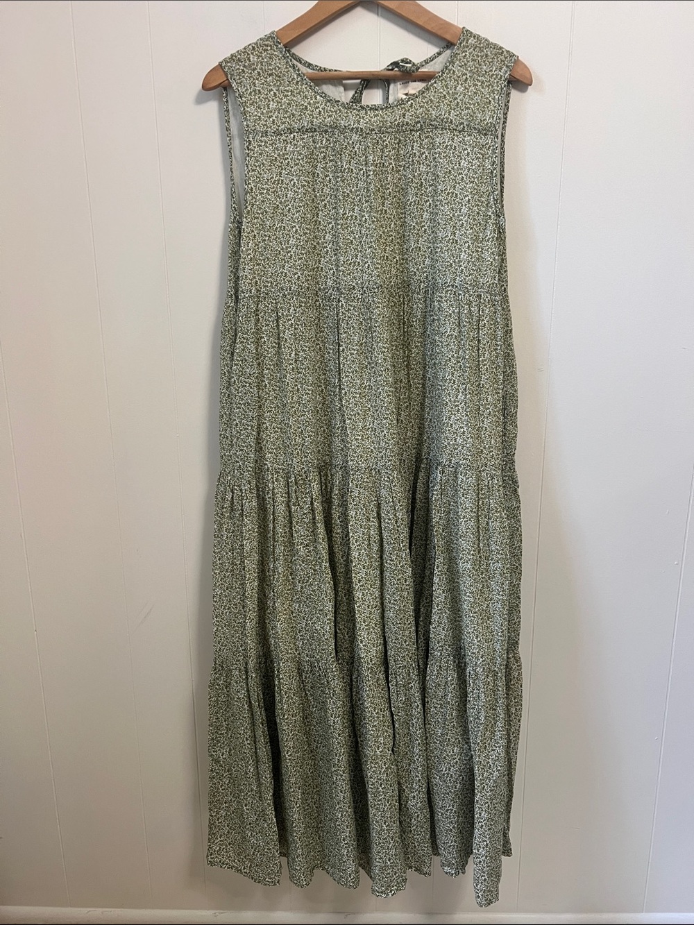 Laude the Label Tiered Maxi Dress Sage Green Micro Ditsy Floral Organic Cotton M - Picture 2 of 12